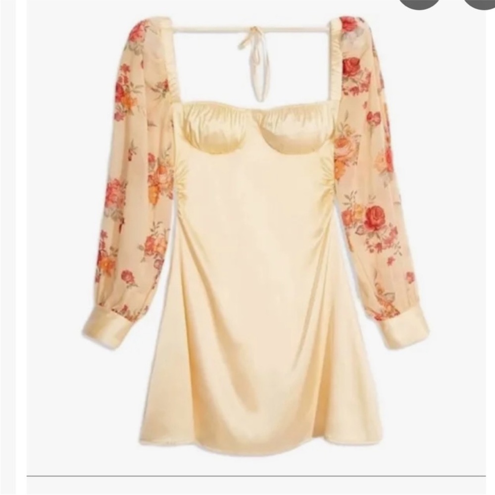DANIELLE BERNSTEIN Cream Mini Dress with Floral Puff Sleeves